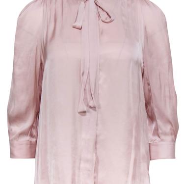 Zadig &amp; Voltaire - Light Pink Button-Up Long Sleeve Blouse w/ Neck Tie Sz L