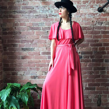 vintage 70s disco maxi dress | ALISON AYERS Original polyester drape collar belted gown 