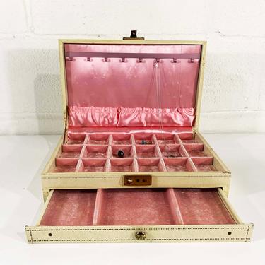 Vintage Mele Travel Jewelry Box Beige Powder Pink Velvet Gold Pink Floral Ring Case Ring Necklace Organizer Hard Clamshell Retro Storage 