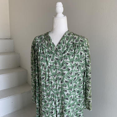1930s Rayon Print Dress Green Leafy Print 42 Bust Vintage 