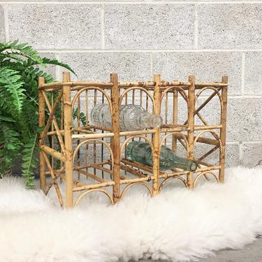 Vintage Wine Rack Retro 1980s Rattan + Holds 12 Bottles + Bohemian Style + Table Top +  Boho Drink Storage + Home and Kitchen Decor 