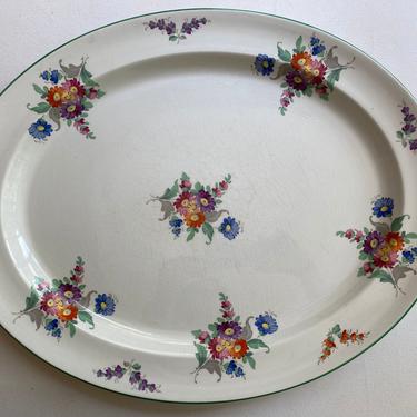 Vintage Wood & Sons Floral Oval Serving Platter, Large Oval Tray From England, Daisies Sweet Pea Flowers, Ceramic 18&quot; Serving Plate 