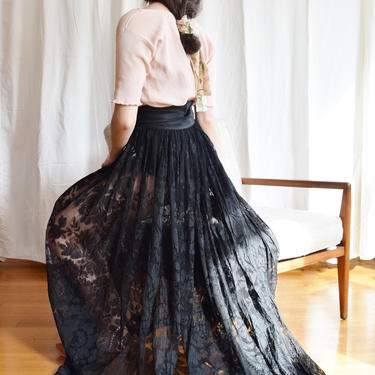 Antique Edwardian Era Black Lace Skirt | c. 1900-1910 | Full Lace Skirt | Maxi | Antique Skirt 