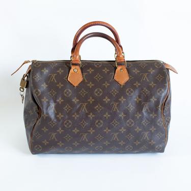 Louis Vuitton Vintage Speedy 35 Top Handle Bag Doctor Boston LV Logo Monogram Canvas + Leather 