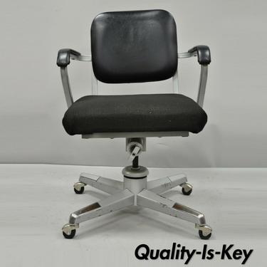 Vintage Atomic Era Metal Rolling Office Desk Arm Chair Swivel Adjustable Height