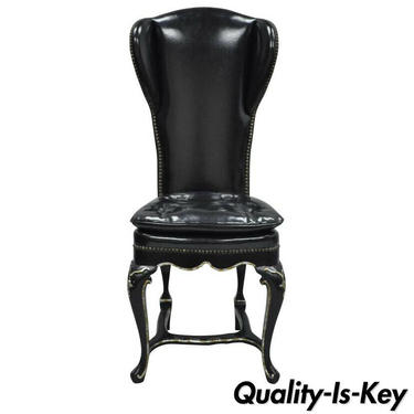 Ebonized Black Lacquer Swedish Rococo Style Empire Wingback Accent Side Chair