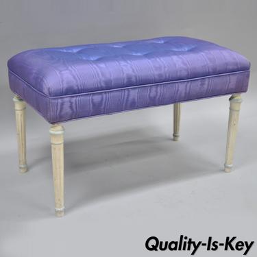 Vintage French Louis XVI Provincial Style Wooden Bench Purple Cream Painted 31"