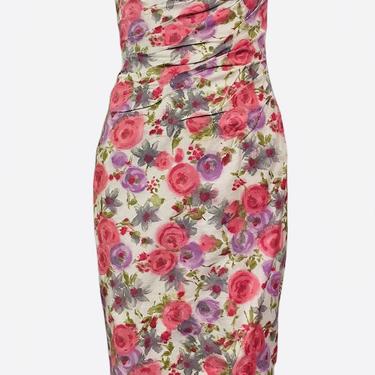 Ceil Chapman 50s Floral Cotton Sexy Shirred Wiggle Dress