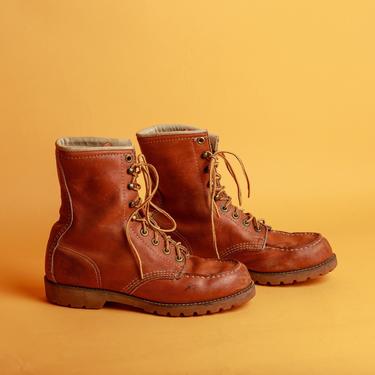 70s Caramel Brown Leather Womens Hiking Boots 