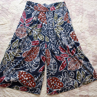 80s 90s Jersey Culottes Hawaiian Hibiscus Print Wide Leg Cropped Pants Size XL / XXL / 1X 
