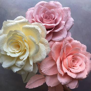 Crepe Paper Monochromatic Rose Bouquet -- Paper Flowers for Home Decor or Weddings 