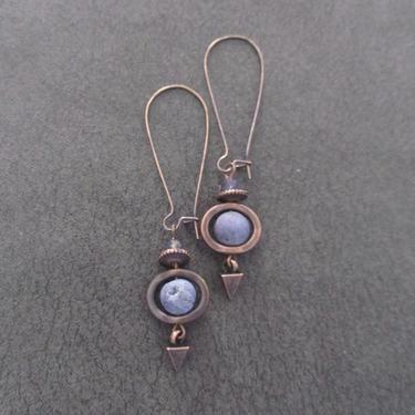 Purple agate earrings, copper modern earrings, unique ethnic earrings, mid century, minimalist geometric earrings, boho chic earrings 