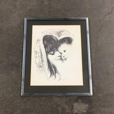 Vintage M. Maurice Lithograph 1970s Retro Size 31x26 Contemporary + Mother and Child + Numbered Art + Pencil Drawing + Home and Wall Decor 