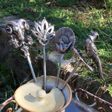 Antique French Repousse skewers Ram Peacock Pheasant HC 