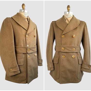 MILITARY JEEP MACKINAW The Hub Schneider's Vintage 30s 40s Military Jacket | 1930s 1940s Army Wool Belted Pea Coat | WWii | Size Mens Small 