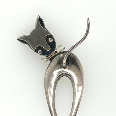 Vintage Delfino Taxco Mexico Sterling Silver Cat Kitty Pin Brooch 