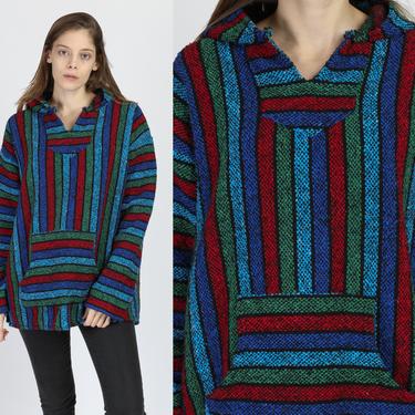 Vintage 90s Striped Pullover Baja Drug Rug Hoodie Pullover