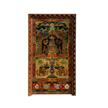 Chinese Tibetan Foo Dogs Jewel Treasure Tall Armoire Wardrobe Cabinet cs7154E 
