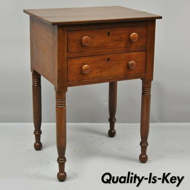 Antique 19th Century Cherry Wood 2 Drawer Colonial Work Stand End Side Table