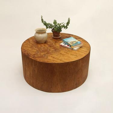 Low Circular Round Drum Coffee Table. Modern Round Low Coffee Table, Extra seating- Golden Oak 