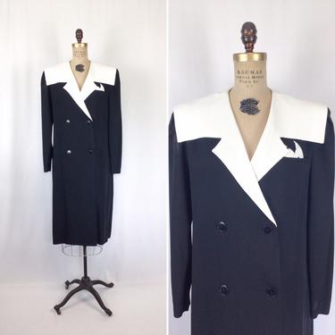 Vintage 80s dress | Vintage black white double breasted suit dress | 1980s Diane Von Furstenberg dress 