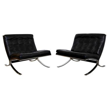 Mid Century Modern Barcelona Pair of Lounge Chairs Mies Van der Rohe Style 1970s 