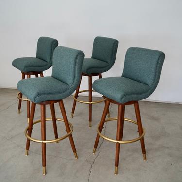 Set of Four Mid-century Modern Bar Stools - Refinished & Reupholstered! 