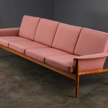 8ft Mid-Century Sofa Grete Jalk France and Son Danish Modern Teak Pink 