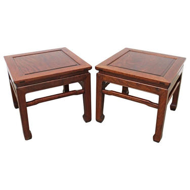 Pair of Vintage Asian Modern Rosewood Square End /Side Tables 