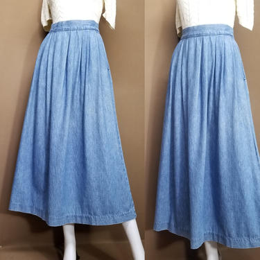 Vintage Pleated Denim Maxi Skirt ~ Country Style Casual Jeans Skirt ~ High Waist Full Farmer Skirt ~ Long Western Ranchwear Skirt ~ Medium 