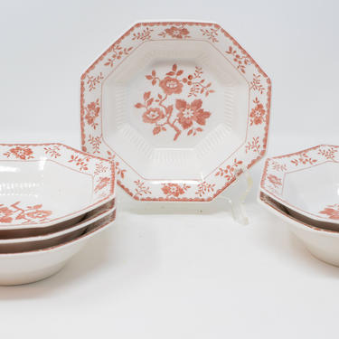 Set of 6 Small Vintage Independence Ironstone Red Bittersweet Bowls 
