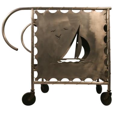 Mid-Century Modern Nautically Themed Bar Cart 