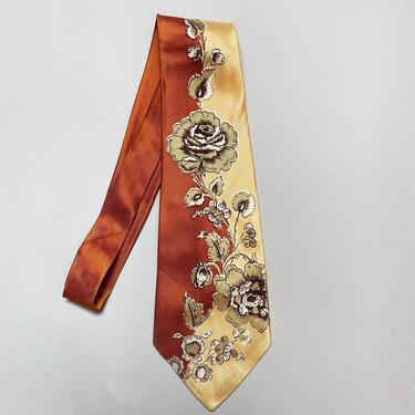 Vintage 1950s Tie Early 50s Necktie Floral Rust Hues 