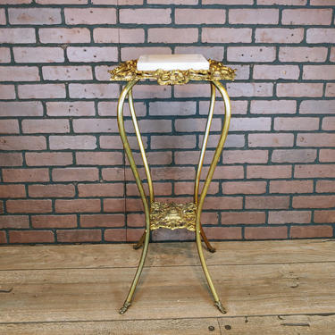 Brass Ornate Plant Stand with Marble Top 