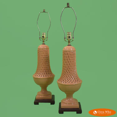 Pair of Mid Century Orange Lamps