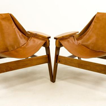 Jerry Johnson Mid Century Sling Lounge Chairs - Pair - mcm 