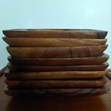 Vintage Handcrafted 7&amp;quot; Wood Plates - Set of 8 
