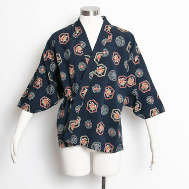 1960s Asian Jacket Printed Kimono Wrap Top S 
