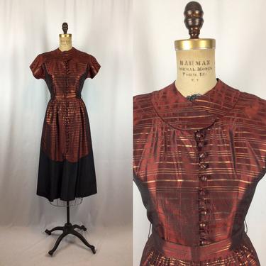 Vintage 30s dress | Vintage burgundy gold striped dress | 1930s Doris Dodson shirtwaist dress 