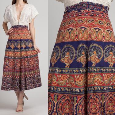 vintage red block print wrap skirt 70s India cotton maxi skirt