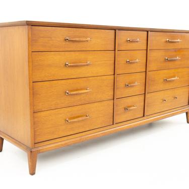Paul McCobb Style Henredon Mid Century 12 Drawer Walnut Lowboy Dresser - mcm 