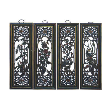 Chinese Color Painted 4 Seasons Flower Wooden Wall 4 Panels Set cs6057E 