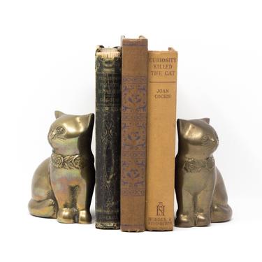 Pair of Vintage Brass Cat Figurines, Cat Bookends, Paperweights 