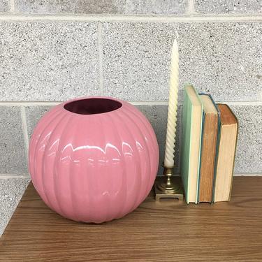 Vintage Vase Retro 1980s Contemporary + Ceramic + Pottery + Toasted Mauve + Round + Large Size + Plant or Flower Display + Home Decor 
