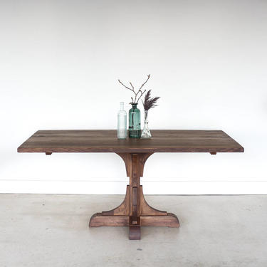 Reclaimed Farmhouse Dining Table  / Kitchen Table with Pedestal Base / Trestle Table 