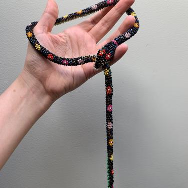 Bead Crochet Snake Necklace | Navy Floral Garden 