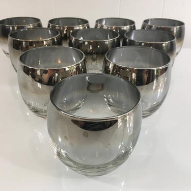 Vintage Silver Ombre Glasses Dorothy Thorpe Fade Roly Poly Lowball MCM Mad Men Retro Barware Cocktail Mid-Century Modern Set of Ten (10) 