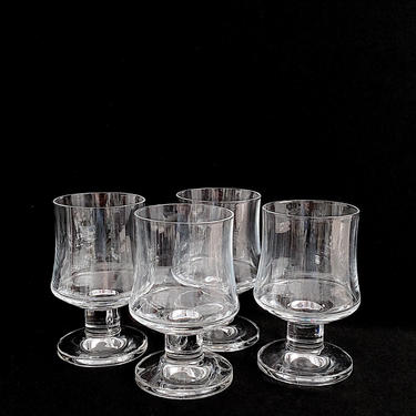 Vintage 1970s SET OF 4 Scandinavian Art Glass Goblets with Modernist Footed Design Iittala? Holmegaard? 4.5&amp;quot; Tall  8 Ounces Finland Denmark 