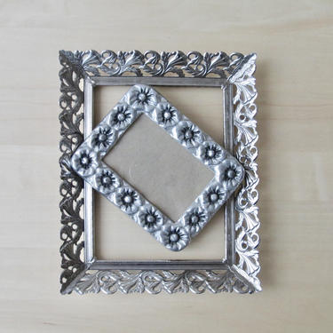 vintage silver picture frame collection -  pewter look set of 3 fancy frames - family photos 