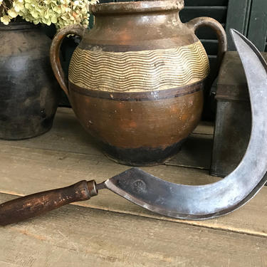 Antique Garden Scythe, Hand Tool, H Boker Co, Made in Austria, Steel Blade, Wood Handle, Collectable Garden Tool 
